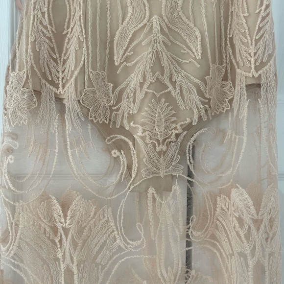 Anthropologie Cream Tan Lace A-Line Midi Skirt - Picture 5 of 5